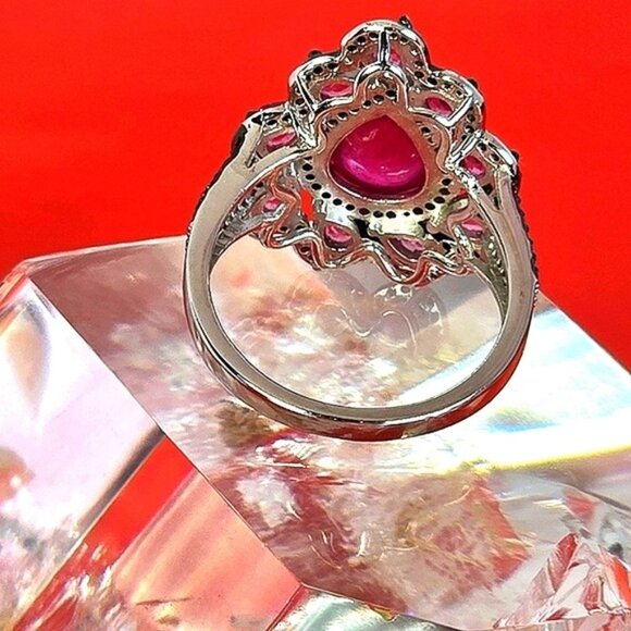 925 Sterling Silver Ring SZ 7 with Natural Ruby Gemstones - Picture 5 of 8